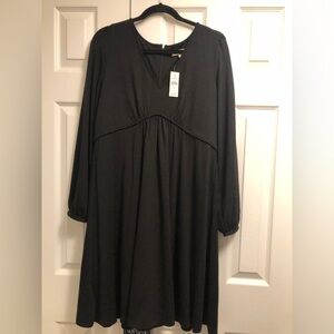 LOFT Black Long-Sleeve Empire-Style V-Neck Dress